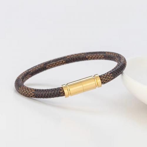 PU Leather Cord Bracelets, with 304 Stainless Steel, Vacuum Ion Plating, fashion jewelry & Unisex 