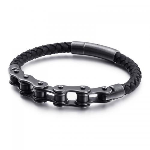 PU Leather Cord Bracelets, with Zinc Alloy, plumbum black color plated, fashion jewelry & Unisex, black Approx 21 cm 