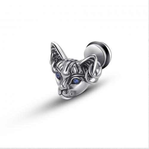 Stainless Steel Rhinestone Stud Earring, 304 Stainless Steel, Dog, fashion jewelry & for man & with rhinestone, original color 