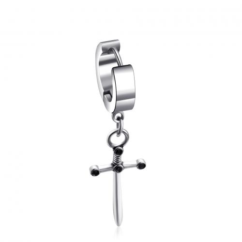 Huggie Hoop Drop Earring, 304 Stainless Steel, Cross, fashion jewelry & for man, original color 