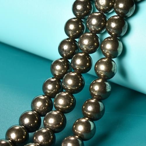 Single Gemstone Beads, Chalcopyrite, Round, DIY black 