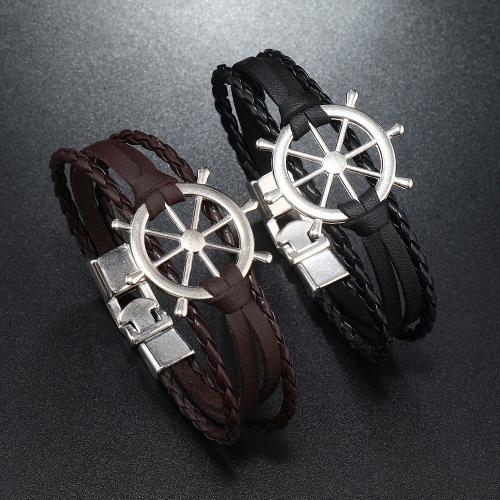 PU Leather Cord Bracelets, with Zinc Alloy, plated, fashion jewelry & Unisex .6cm Approx 21 cm 