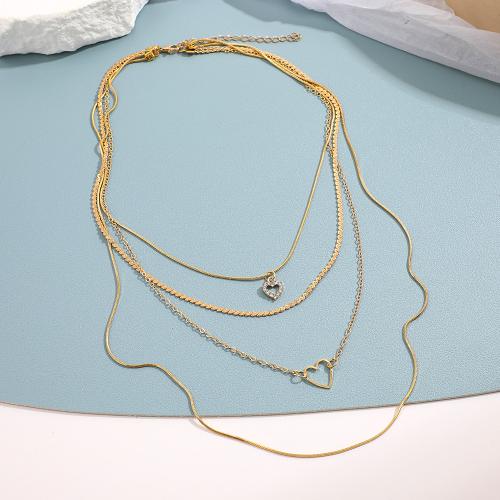 Fashion Multi Layer Necklace, Zinc Alloy, with Crystal, fashion jewelry & multilayer & for woman, gold 