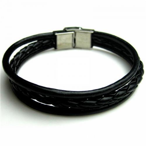 Cowhide Bracelets, 304 Stainless Steel, with Full Grain Cowhide Leather, plated, Unisex Approx 21 cm 