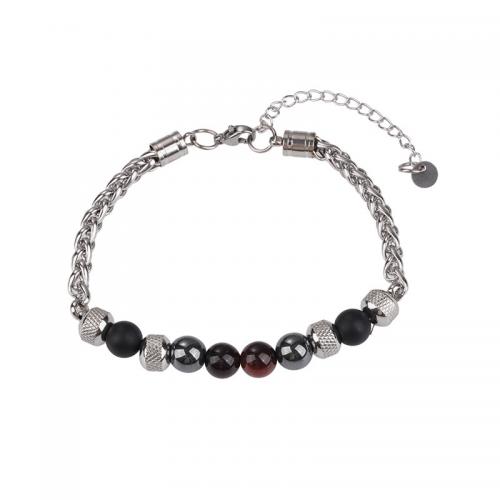 Gemstone Bracelets, 304 Stainless Steel, with Gemstone, with 5CM extender chain, handmade & Unisex, silver color Approx 18 cm 