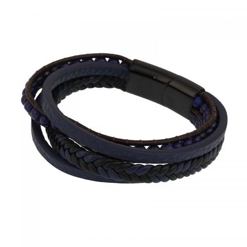 PU Leather Cord Bracelets, Zinc Alloy, with Lapis Lazuli & PU Leather, plated, Unisex, black Approx 20.5 cm 