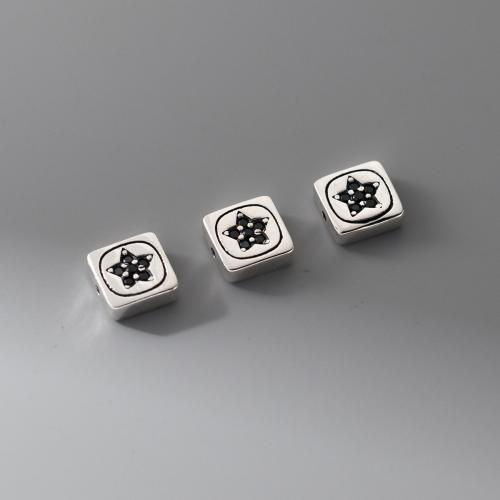Sterling Silver Spacer Beads, 925 Sterling Silver, plated, DIY & micro pave cubic zirconia, silver color, 7.5mm Approx 1mm 