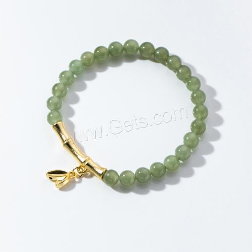 Sterling Silver Bracelets, 925 Sterling Silver, with Hetian Jade & Elastic Thread, handmade, for woman, green Approx 15-24 cm 