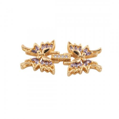 Brass Bracelet Findings, Butterfly, 14K gold plated, DIY & micro pave cubic zirconia Approx 1.5mm [