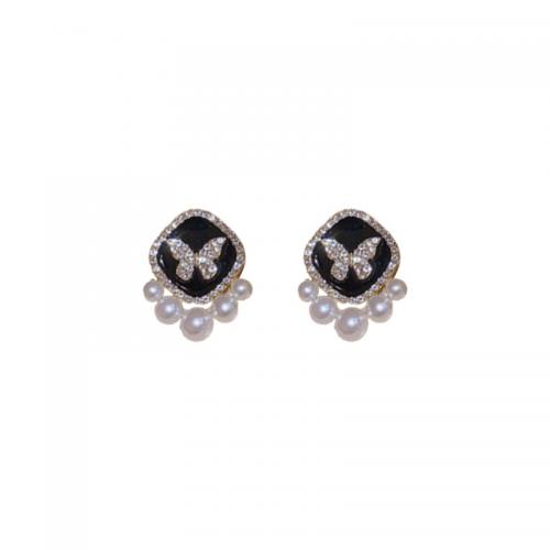 Kunststoff Perle Zink Legierung Ohrring, Zinklegierung, mit Kunststoff Perlen, Modeschmuck & für Frau & mit Strass, 23x17mm, verkauft von Paar