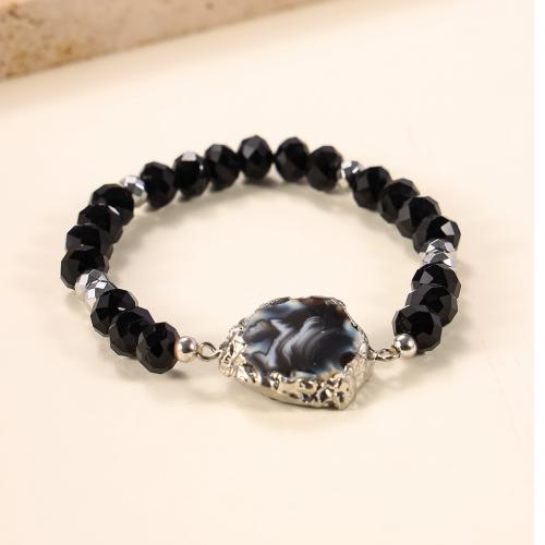 Bracelet obsidienne noire, avec Acier inoxydable 304, fait à la main, bijoux de mode & unisexe, Vendu par PC