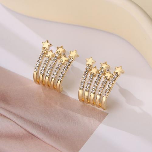 Cubic Zirconia Micro Pave Brass Earring, gold color plated, fashion jewelry & micro pave cubic zirconia & for woman, golden, 16mm 