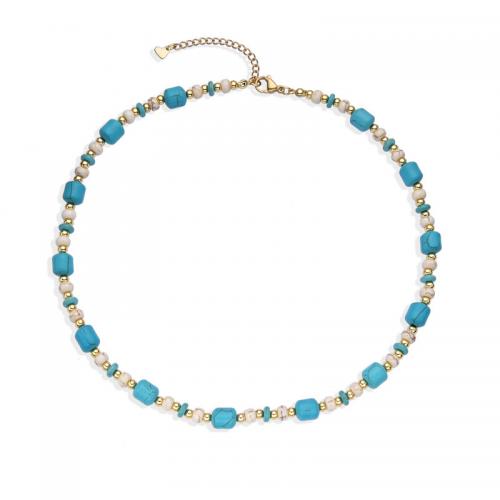 Turquoise Zinc Alloy Necklace, Natural Turquoise, with Shell Pearl & Zinc Alloy, with 5cm extender chain, plated, fashion jewelry & Unisex Approx 45 cm 