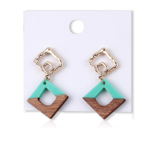 Resin Zinc Alloy Earring, with Resin & Brass, Rhombus, gold color plated, for woman, green 