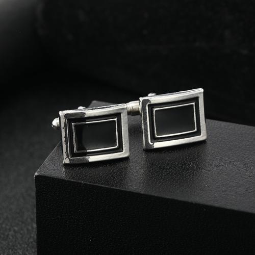 Zinc Alloy Cufflinks, Rectangle, silver color plated & for man & enamel 