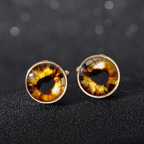 Zinc Alloy Cufflinks, with Resin, Round, gold color plated, enamel 