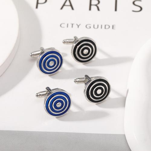 Zinc Alloy Cufflinks, Round, silver color plated, for man & enamel 18mm 