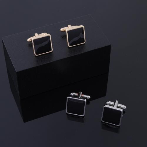Zinc Alloy Cufflinks,  Square, gold color plated, for woman & enamel 