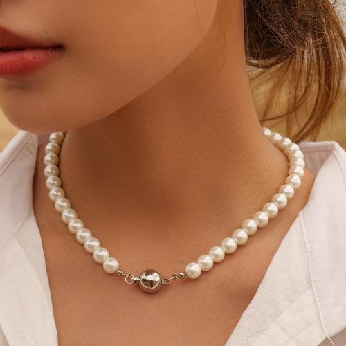Plastic Pearl Necklace, 304 Stainless Steel, with Plastic Pearl, plated, fashion jewelry .3 cm 