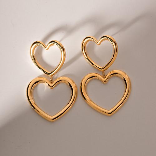 Stainless Steel Drop Earring, 304 Stainless Steel, Heart, plated, fashion jewelry, gold 