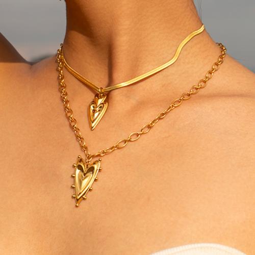 Stainless Steel Jewelry Necklace, 304 Stainless Steel, with 5.5cm extender chain, Heart, plated, fashion jewelry, gold cm 