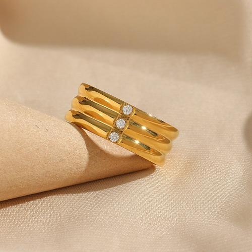 Cubic Zirconia anillo de dedo de acero inoxidable, acero inoxidable 304, 18K chapado en oro, diverso tamaño para la opción & micro arcilla de zirconia cúbica & para mujer, libre de níquel, plomo & cadmio, Vendido por UD