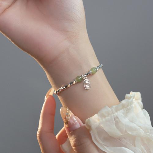 Sterling Silver Bracelets, 925 Sterling Silver, with Natural Stone, with 4CM extender chain, handmade, for woman, silver color Approx 16 cm 
