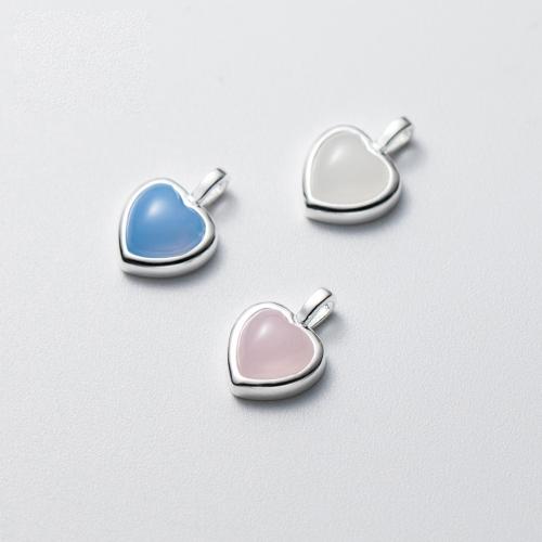 Sterling Silver Heart Pendants, 925 Sterling Silver, with Crystal, plated, DIY Approx 1.5mm 