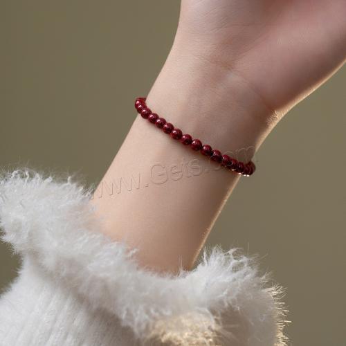 925 Sterling Silver Bracelet, with Elastic Thread & Cinnabar, plated, for woman, red Approx 16-25 cm 