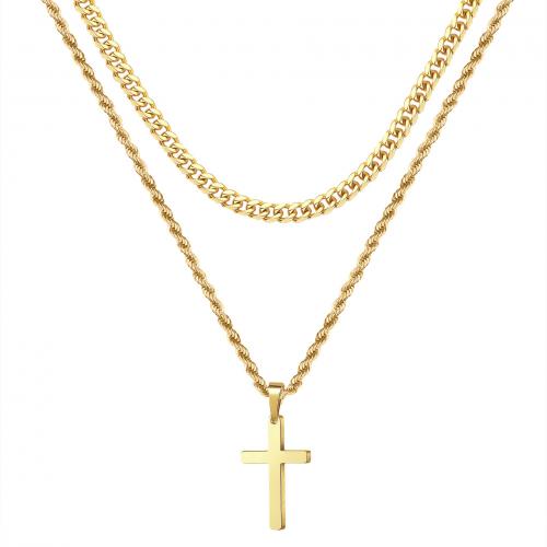 304 Stainless Steel Necklace, Cross, plated, Double Layer & for man 