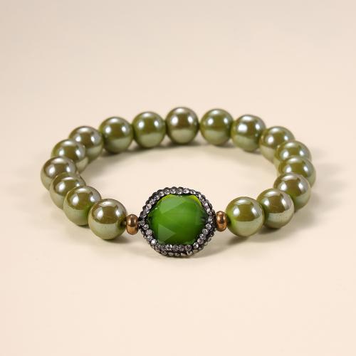 Wood Bracelets, Green Sandalwood, with Jasper Stone, fashion jewelry & Unisex & with rhinestone Approx 6-12 cm 
