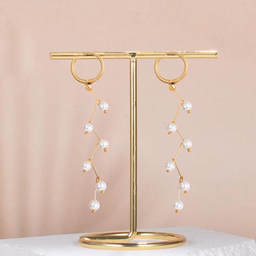 Huggie Hoop Drop Earring, 304 Stainless Steel, with Plastic Pearl, 18K gold plated, fashion jewelry & for woman 