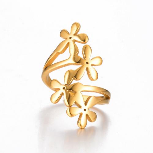 Titanium Steel Finger Ring, Flower, 18K gold plated, fashion jewelry & for woman 