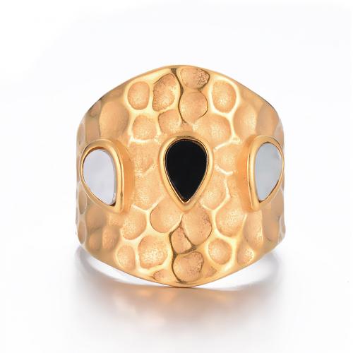 Stainless Steel Finger Ring, 304 Stainless Steel, with White Shell, 18K gold plated, fashion jewelry & for woman 
