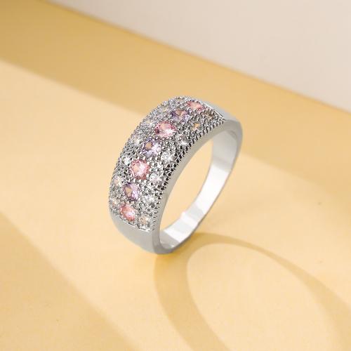 Cubic Zirconia Micro Pave Brass Finger Ring, silver color plated, fashion jewelry & micro pave cubic zirconia & for woman 
