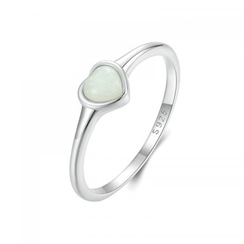 Sterling Silver Finger Ring, 925 Sterling Silver, with Night-Light Stone, Heart, fashion jewelry & for woman 