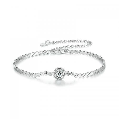 Sterling Silver Bracelets, 925 Sterling Silver, with Moissanite, with 6cm extender chain, fashion jewelry & for woman Approx 15 cm 
