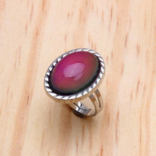 Mood Finger Ring, Zinc Alloy, with Acrylic, fashion jewelry & for woman & change their color according to the temperature 