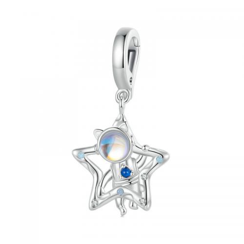 Cubic Zirconia Micro Pave Sterling Silver Pendant, 925 Sterling Silver, with Spinel & Moonstone & Opal, Astronaut, DIY & micro pave cubic zirconia Approx 