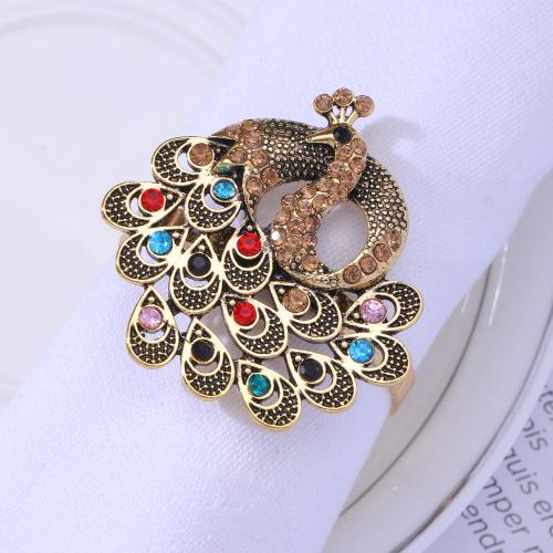 Napkin Ring, Zinc Alloy, Peacock, gold color plated & with rhinestone, mixed colors 