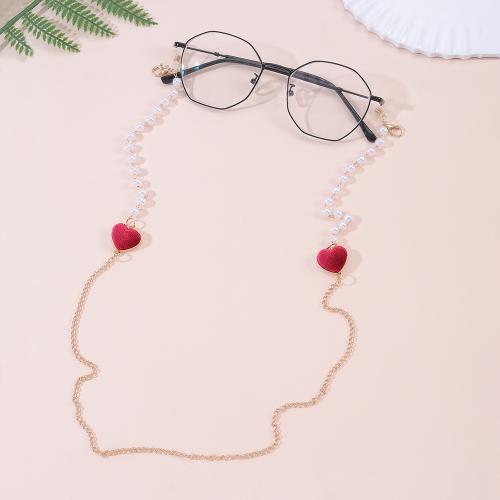 Glasses Holder, Zinc Alloy, with Plastic Pearl, Heart, gold color plated, fashion jewelry cm 