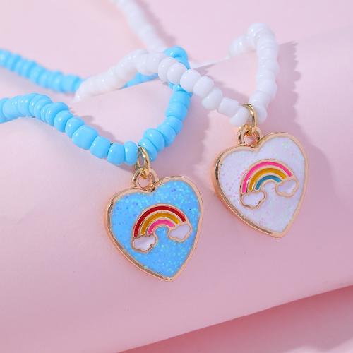 Enamel Zinc Alloy Necklace, with Seedbead, with 5CM extender chain, Heart, gold color plated, cute, mixed colors cm 