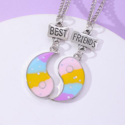Enamel Zinc Alloy Necklace, with 5CM extender chain, Round, silver color plated, for woman, multi-colored cm 