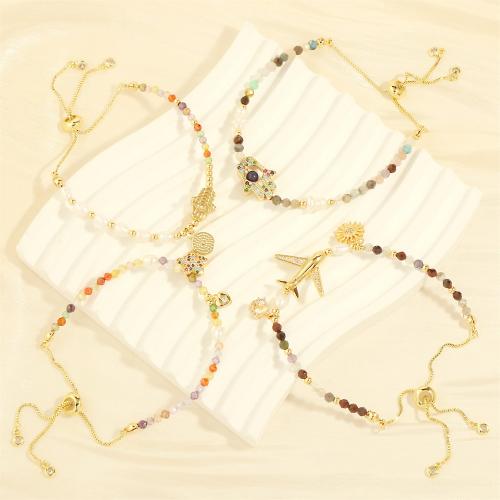 Bracelets perles de pierres semi-précieuses, laiton, avec pierre gemme & perle d'eau douce cultivée, fait à la main, bijoux de mode & styles différents pour le choix & pavé de micro zircon & pour femme Environ 16-22 cm, Vendu par PC