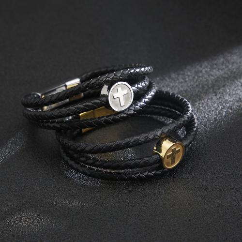 PU Leather Cord Bracelets, with Titanium Steel, handmade, fashion jewelry & for man mm Approx 210 mm 