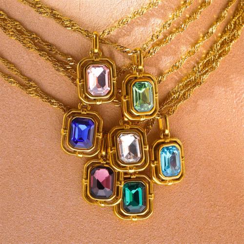 Cubic Zirconia Stainless Steel Necklace, 304 Stainless Steel, with 50mm extender chain, 18K gold plated, fashion jewelry & micro pave cubic zirconia & for woman Approx 450 mm 