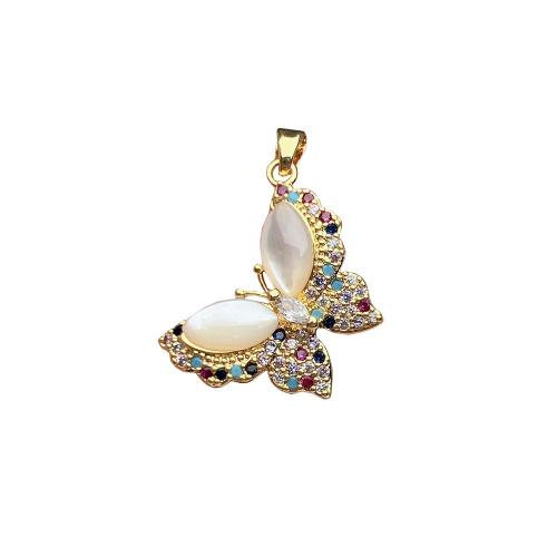 Cubic Zirconia Micro Pave Brass Pendant, with Pearl Oyster, Butterfly, 18K gold plated, DIY & micro pave cubic zirconia 