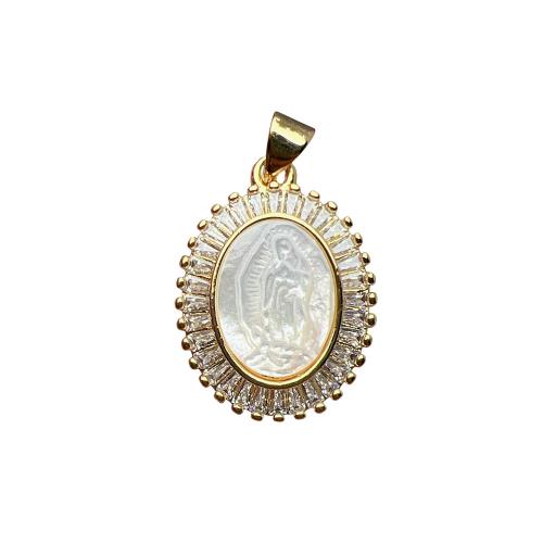 Cubic Zirconia Micro Pave Brass Pendant, with Shell, 18K gold plated, DIY & micro pave cubic zirconia 
