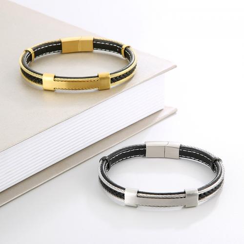 Cowhide Bracelets, 304 Stainless Steel, with Microfiber & Split Layer Cowhide Leather, fashion jewelry & for man mm Approx 210 mm [
