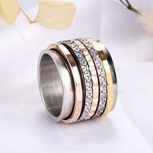 Stainless Steel Finger Ring, 304 Stainless Steel, fashion jewelry & rotatable & Unisex silver color, Width 17mm 